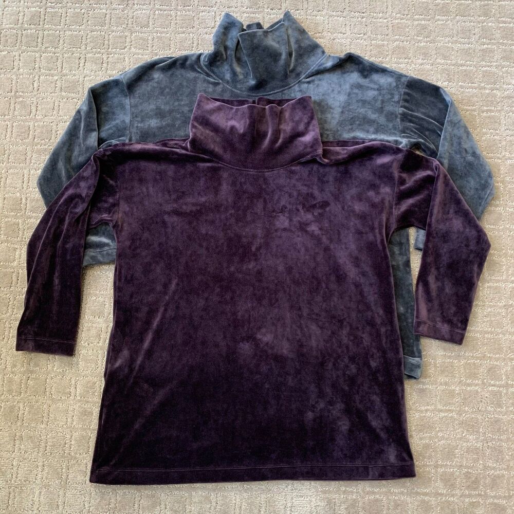 J Jill Velour Velvet Shirt Bundle Women MP (fits large) Mock Neck Oversized Soft - Picture 1 of 10